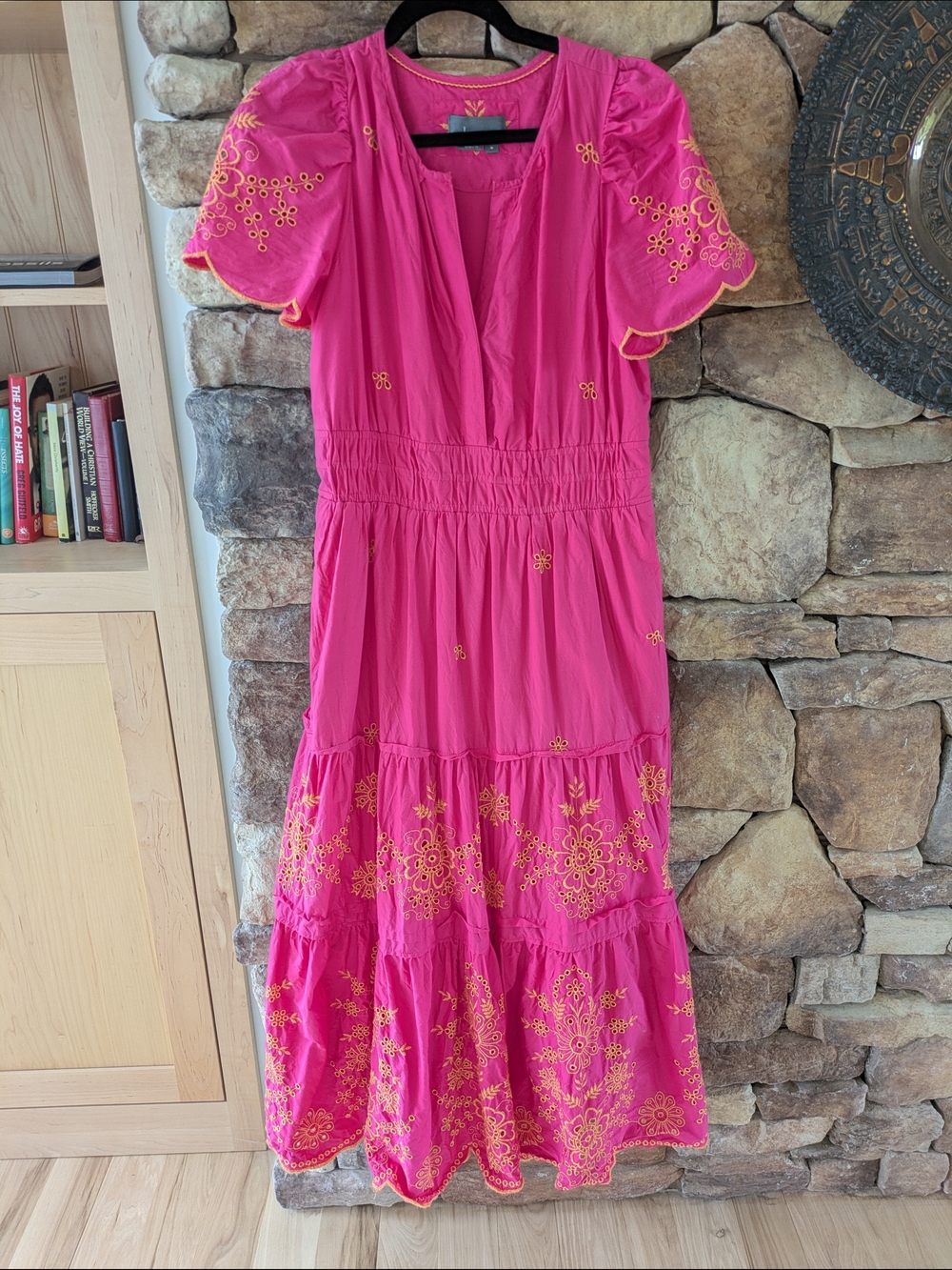 Fuchsia Maxi Dress with Yellow Floral Embroidery